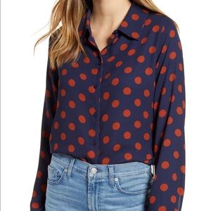 Halogen navy and orange polka dot button up